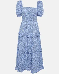 Ralph Lauren Abito midi in cotone con balze Blu