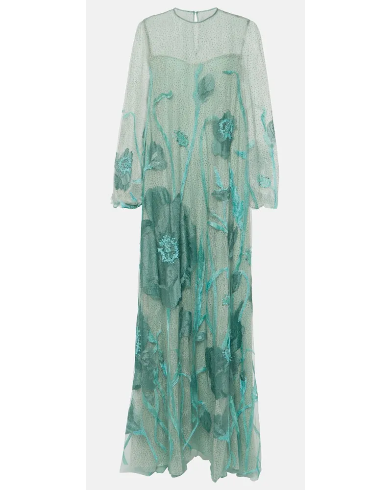 COSTARELLOS Abito lungo Yesenia in tulle con ricamo Blu