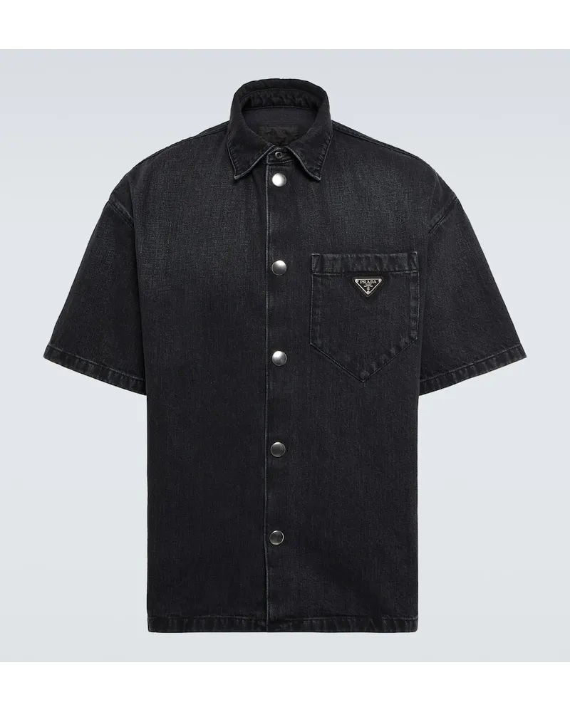 Prada Camicia di jeans con logo Nero