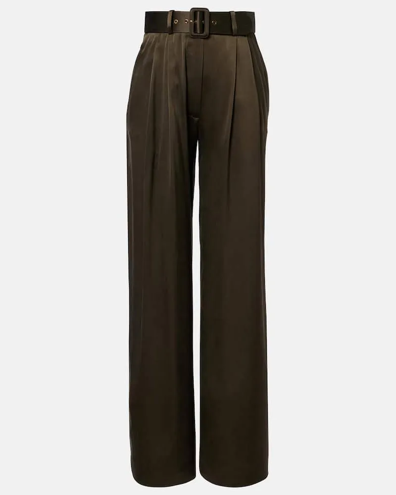 Zimmermann Pantaloni a gamba larga in seta con cintura Verde