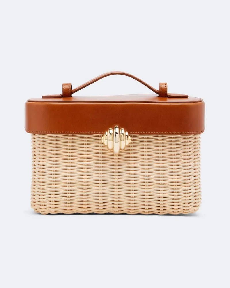 Aquazzura Borsa vanity Belgravia in vimini con pelle Beige