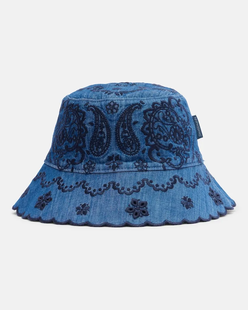 Zimmermann Cappello a secchiello in denim con ricamo Blu