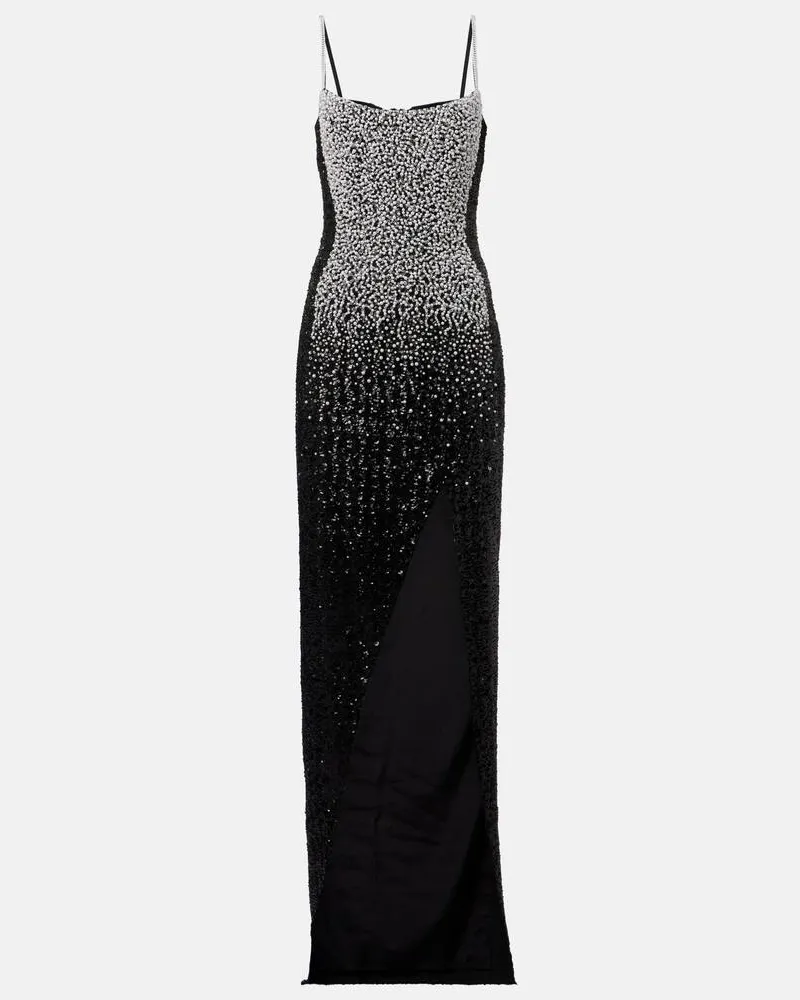 Balmain Abito lungo in crÃªpe con decorazioni Nero