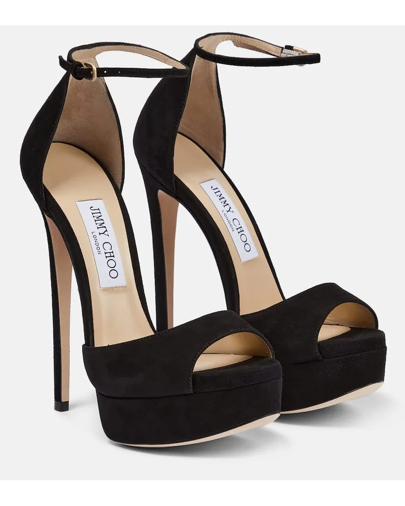 Jimmy Choo Sandali Max 150 in suede con plateau Nero