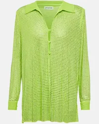 Self-Portrait Camicia in mesh con cristalli Verde