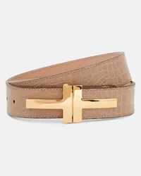 Tom Ford Cintura Double T in pelle con stampa Beige