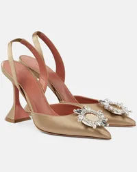 Amina Muaddi Pumps slingback Begum 95 in raso con cristalli Beige