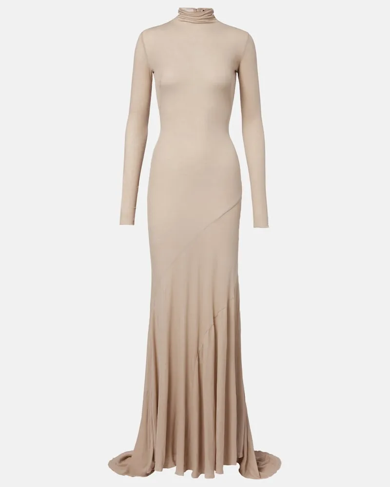 Thierry Mugler Abito lungo in jersey di cotone Beige