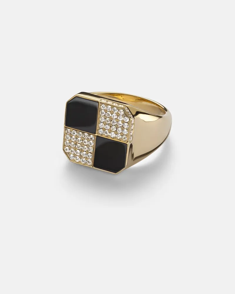 Yvonne Léon Yvonne Léon Anello Damier in oro 9kt con diamanti e onice Oro