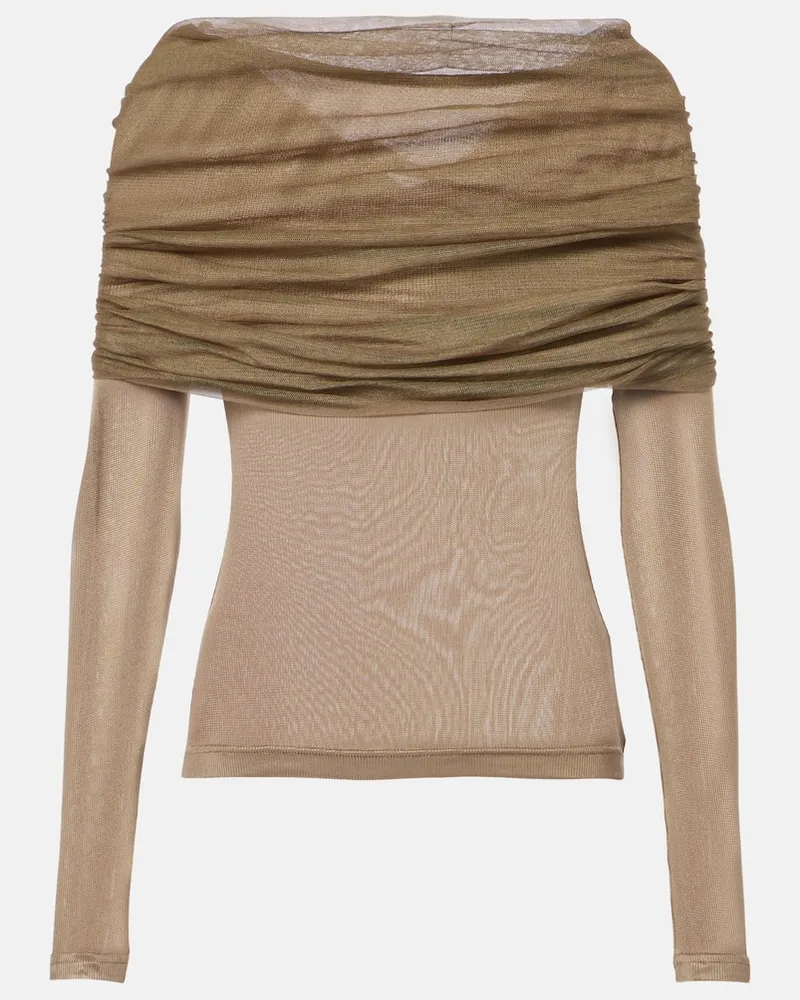 Christopher Esber Top Sonora Veiled con ruches Verde