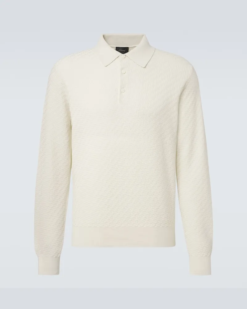 Brioni Pullover polo in cotone, seta e cashmere Bianco