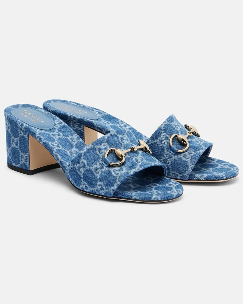 Gucci Sandali in denim Horsebit GG Blu