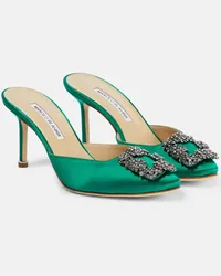 Manolo Blahnik Mules Hangisimu 70 in raso con cristalli Verde