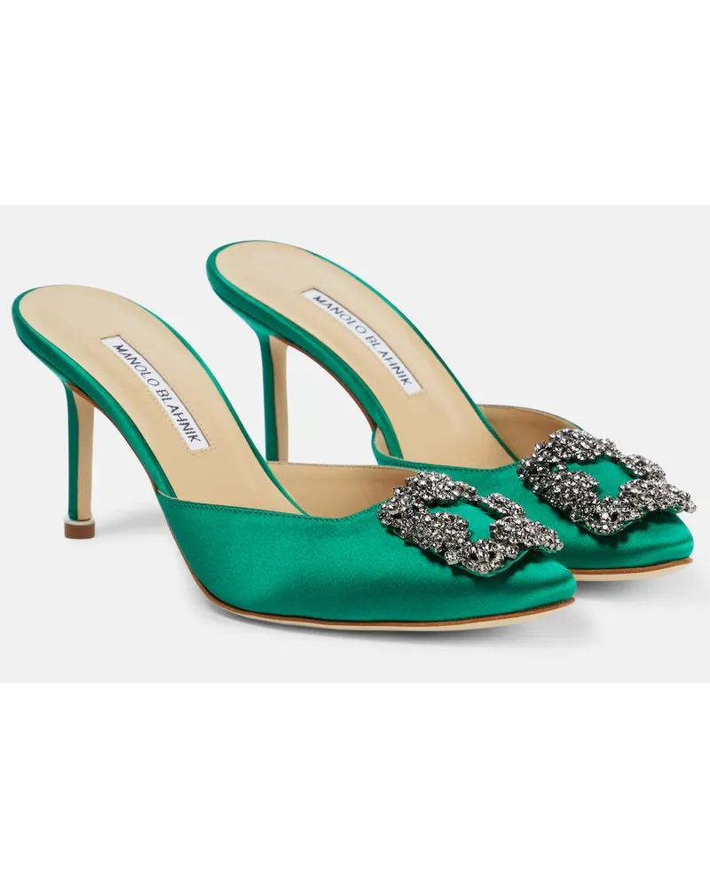 Manolo Blahnik Mules Hangisimu 70 in raso con cristalli Verde