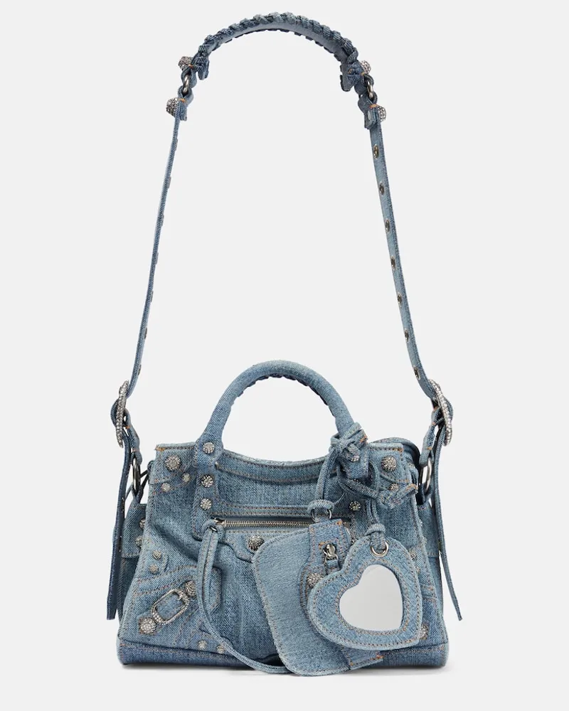 Balenciaga Borsa a spalla Neo Cagole XS in denim Blu