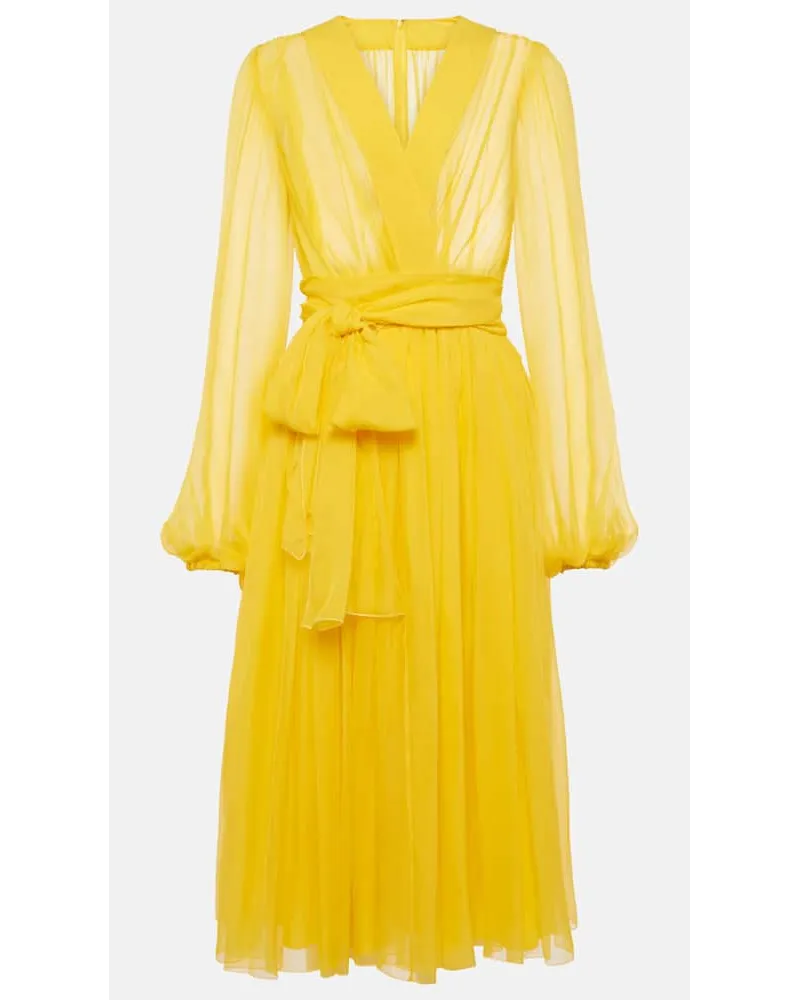 Dolce & Gabbana Abito midi in chiffon di seta Giallo
