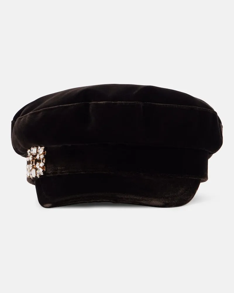 Roger Vivier Cappello in velluto con cristalli Marrone