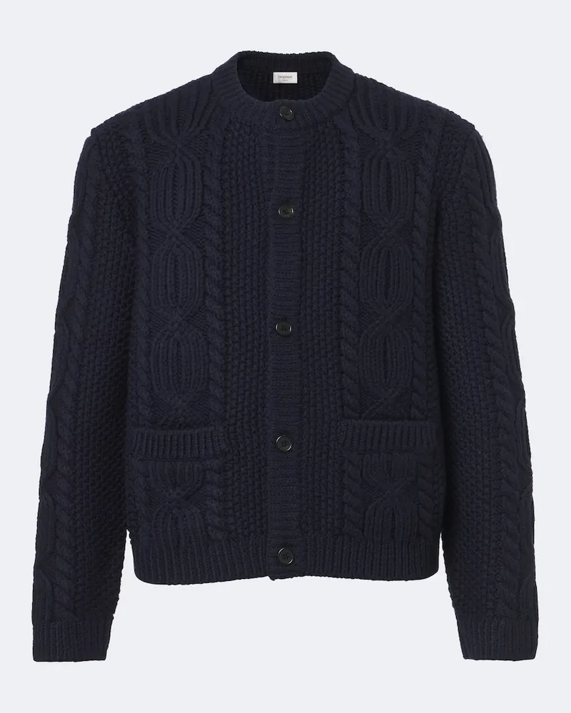 Saint Laurent Cardigan in lana a trecce Blu