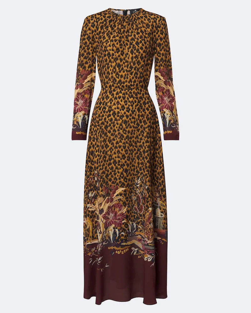 Etro Abito lungo con stampa leopardata Marrone