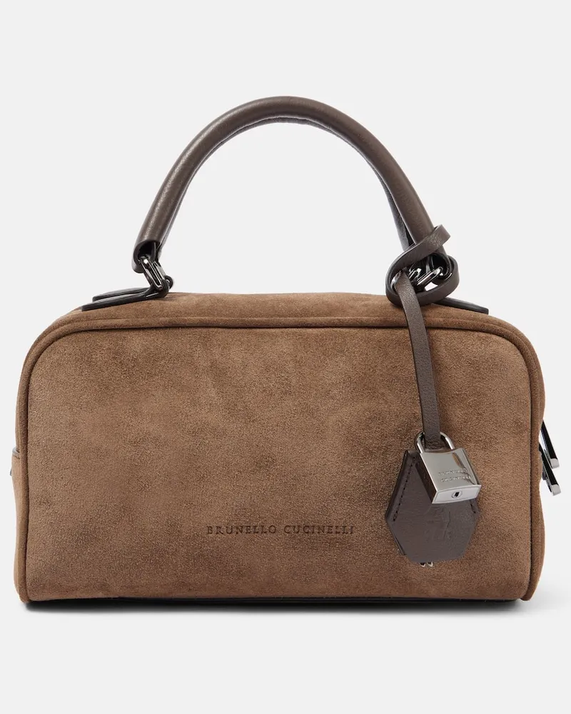 Brunello Cucinelli Borsa Foulard Small in suede Marrone