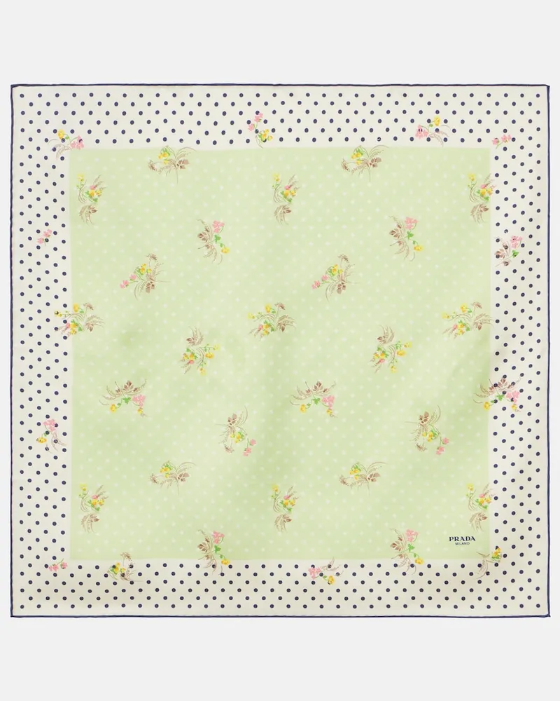 Prada Foulard in twill di seta con stampa Verde
