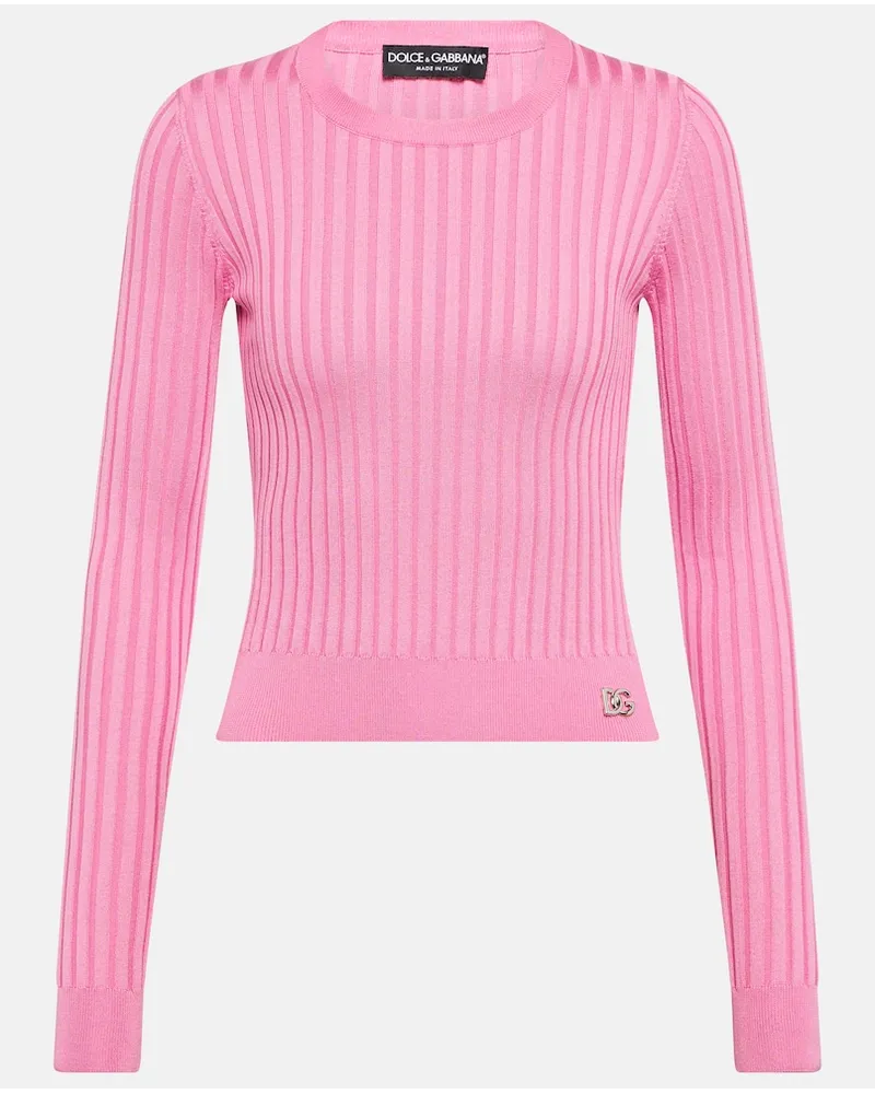 Dolce & Gabbana Pullover cropped DG in maglia di seta Rosa