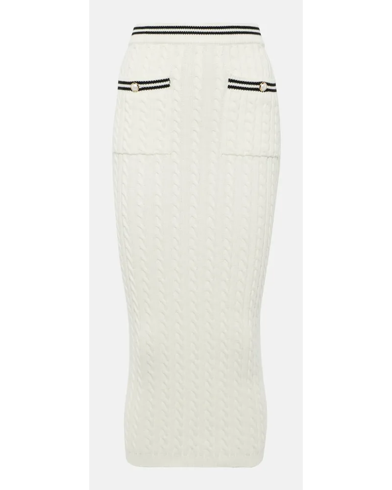 Alessandra Rich Gonna midi in maglia di cotone a trecce Bianco
