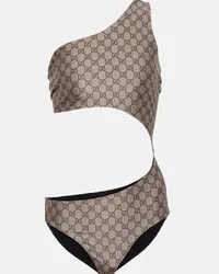 Gucci Costume intero monospalla GG con cut-out Marrone