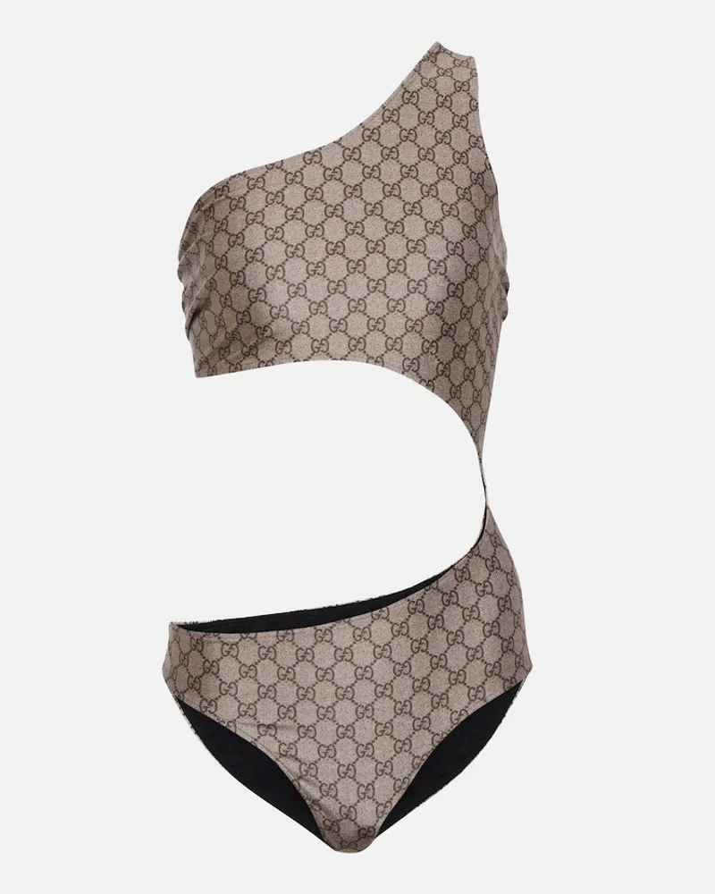 Gucci Costume intero monospalla GG con cut-out Marrone