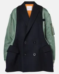 Sacai Cappotto trapuntato in misto lana Blu