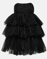 ROTATE Birger Christensen Miniabito in tulle senza spalline Nero