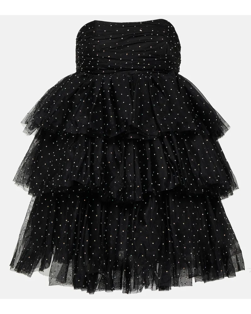 ROTATE Birger Christensen Miniabito in tulle senza spalline Nero