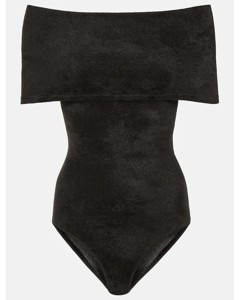Alaïa AlaÃ¯a Body in velluto con scollo bardot Marrone