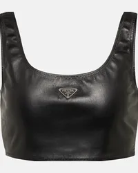 Prada Top cropped in pelle senza maniche Nero