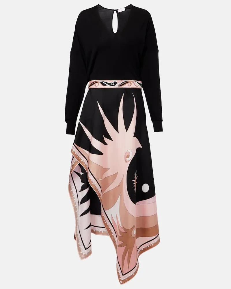 Emilio Pucci Abito midi Stella in misto seta Nero
