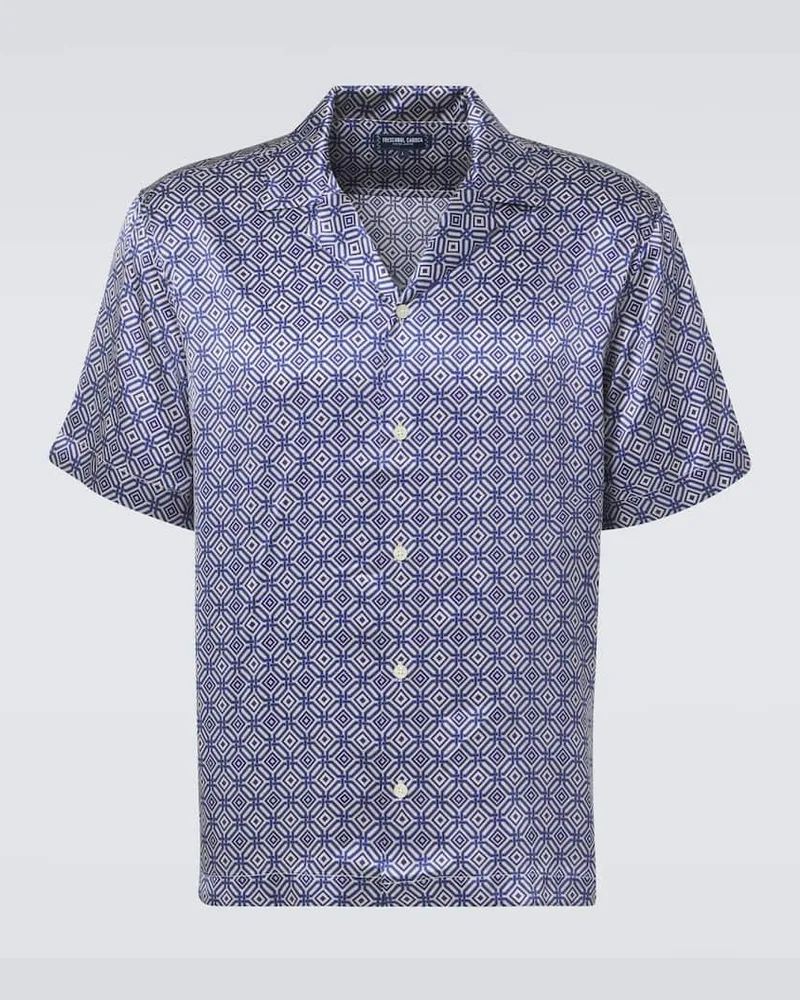 Frescobol Carioca Camicia bowling Roberto in seta Blu