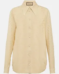 Gucci Camicia in crêpe di seta GG Beige