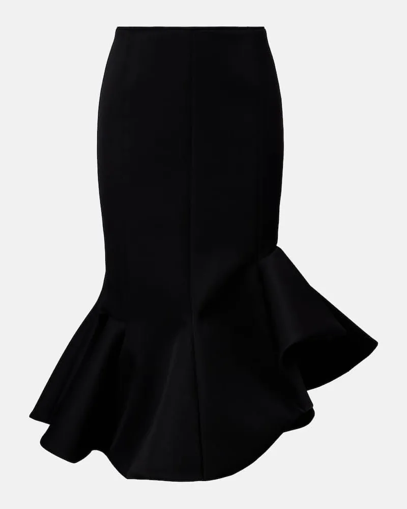 Thierry Mugler Gonna midi asimmetrica in misto lana con volant Nero