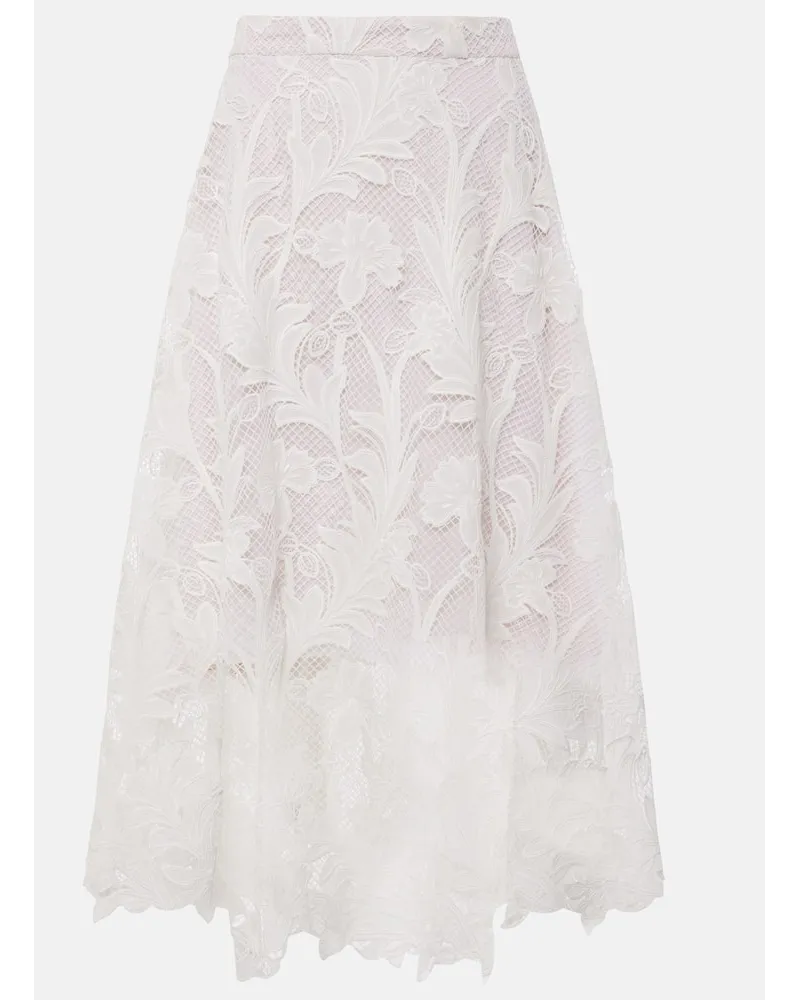 Oscar de la Renta Gonna midi in pizzo guipure Bianco