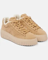 Hogan Sneakers H-Stripes in suede e shearling Beige