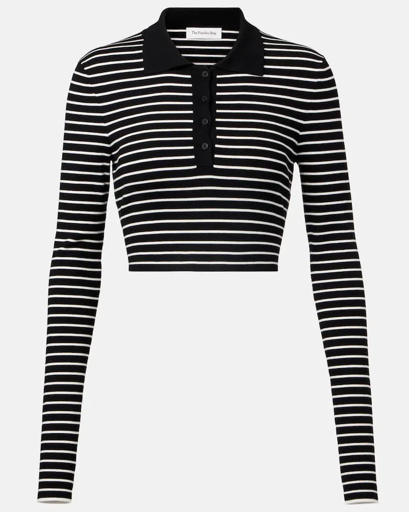 FRANKIE Shop Polo cropped Giselle a righe Nero