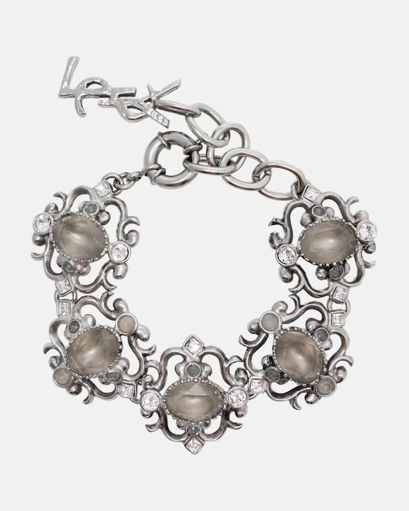 Saint Laurent Bracciale Cassandre con cristalli Argento