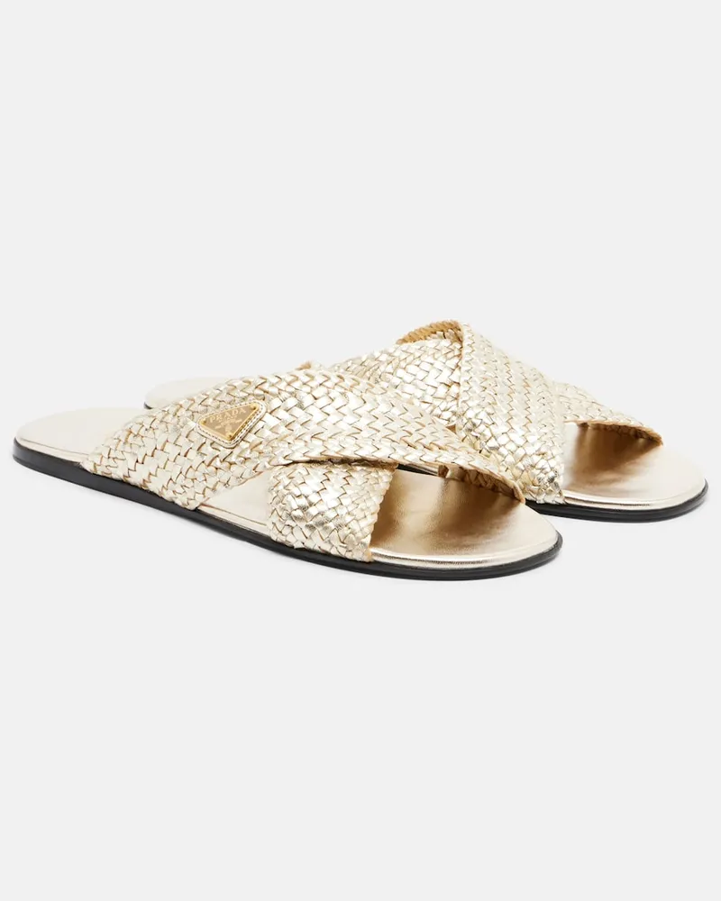 Prada Sandali in pelle intrecciata Oro
