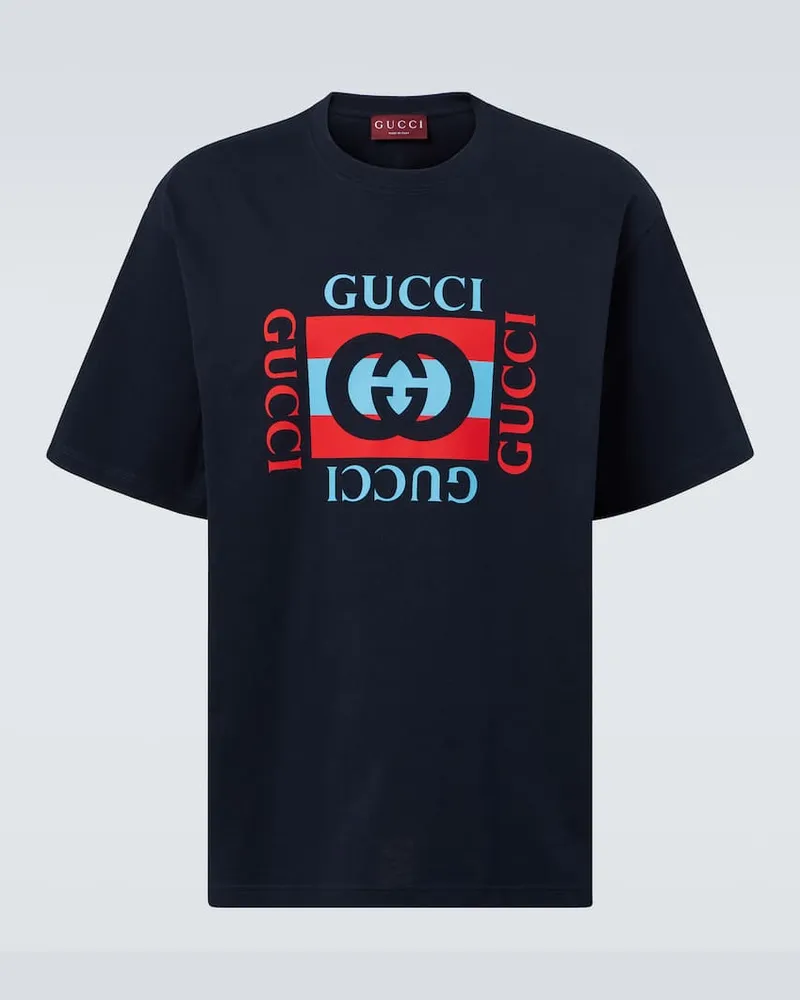 Gucci T-shirt in jersey di cotone con logo Blu