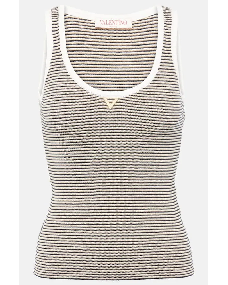 Valentino Garavani Top VGold in misto cotone a righe Blu