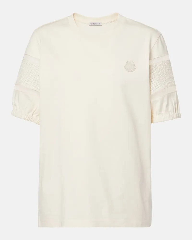 Moncler T-shirt in cotone con pizzo Bianco