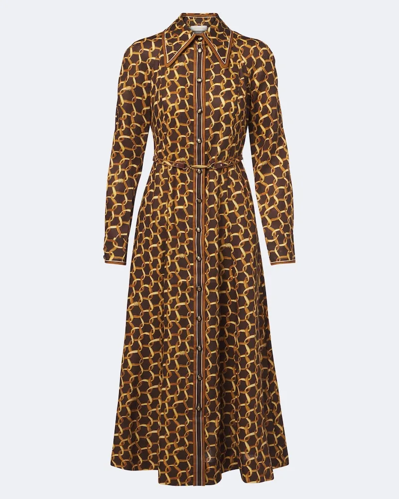 Zimmermann Abito midi in lino con stampa Marrone