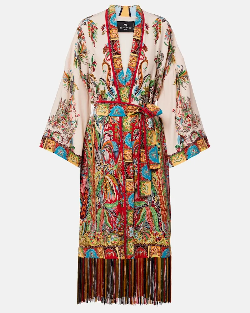 Etro Caftano in seta con stampa paisley Bianco