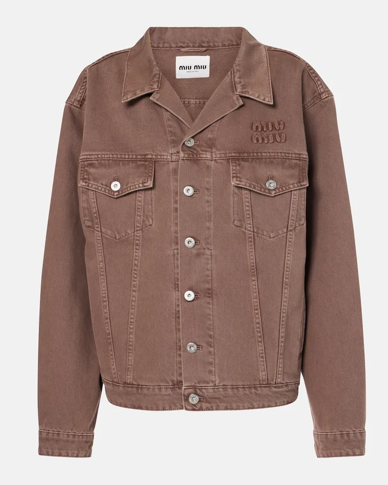 Miu Miu Giacca di jeans con logo Marrone