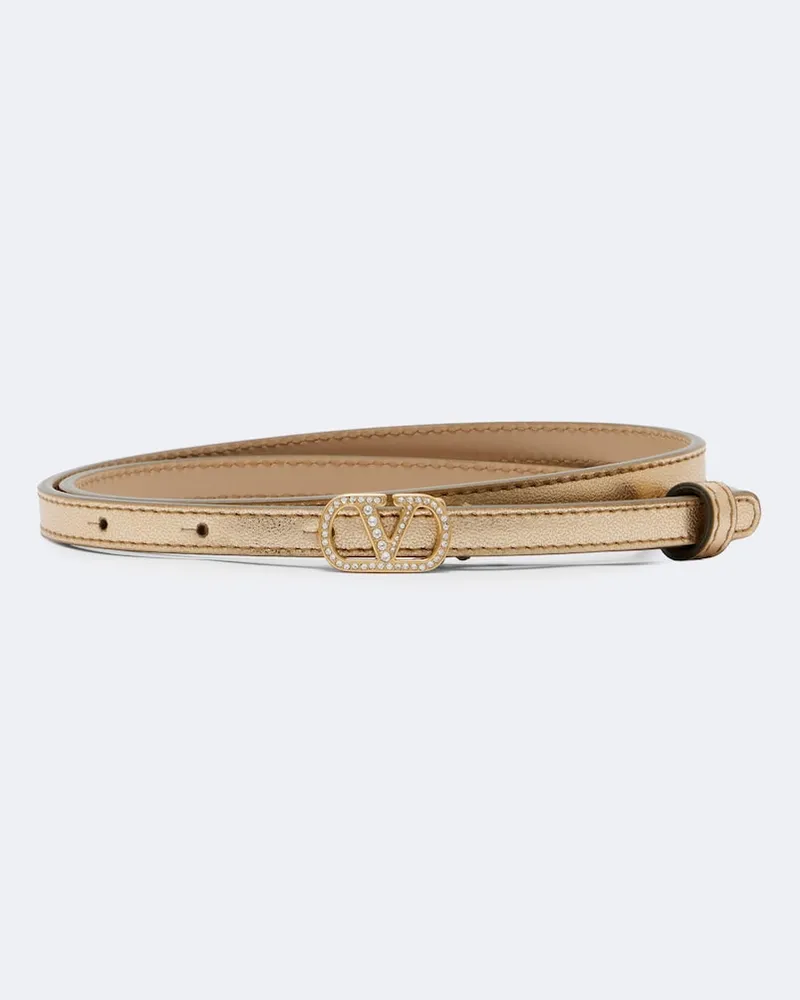 Valentino Garavani Cintura VLogo in pelle metallizzata Oro